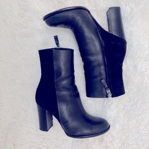 Sam Edelman 50/50 ankle bootie suede leather chunky heel zip closure